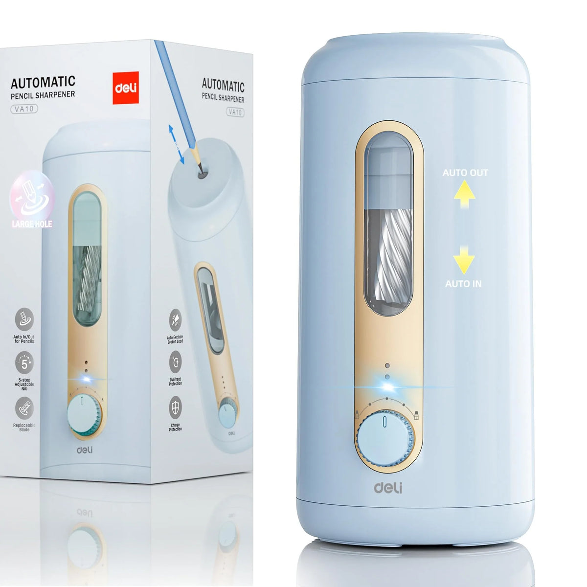 Deli Electric Pencil Sharpener Automatic USB Battery Operated 3 Modes Fast Sharp for Home Office School
