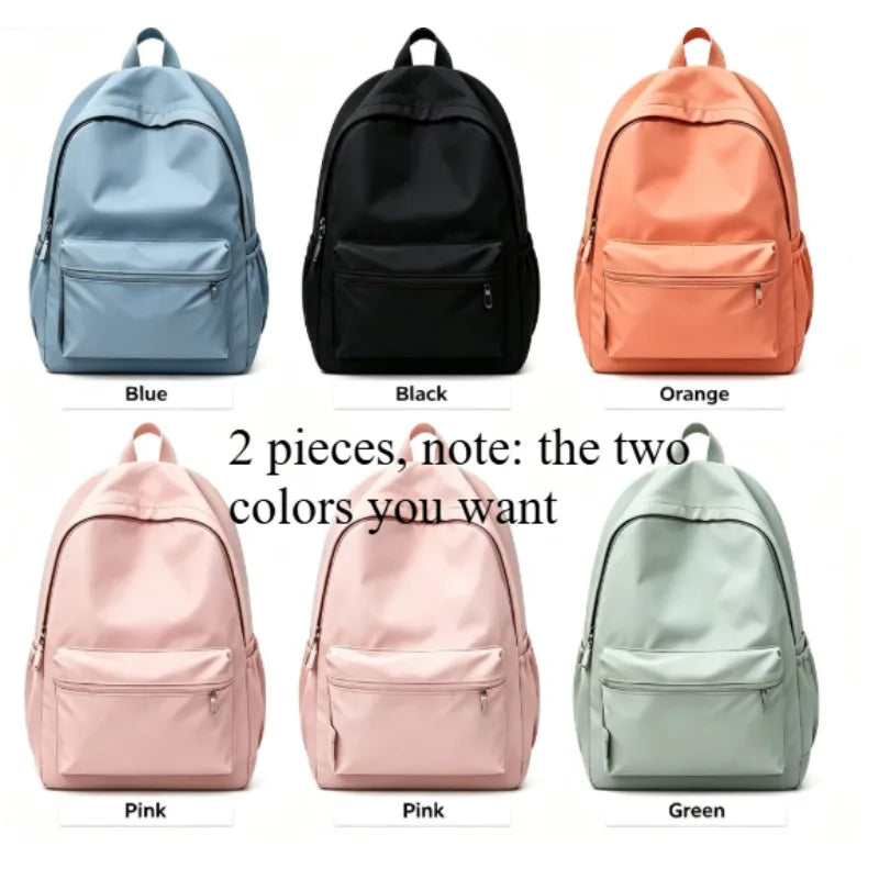 Simple Solid Color Backpack Women Nylon School Bags for Teenager Girls Shoulder Bag