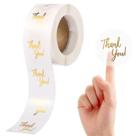 500Pcs Clear Thank You Stickers Round Transparent PVC Stickers, 1 in Self-Adhesive Envelope Seal Labels for Business Wedding
