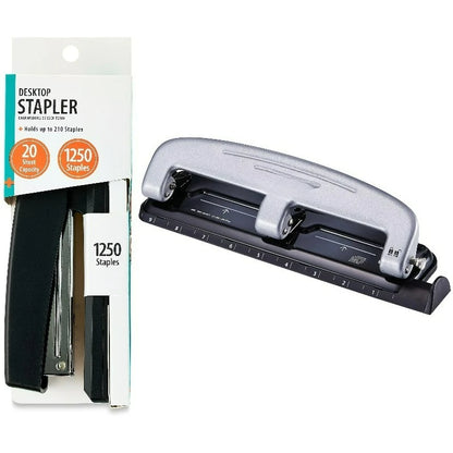 Desktop Stapler and EZ Squeeze Three-Hole Punch Office Bundle
