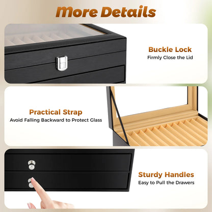 NEWEST 36 Slots Pen Display Box, Leather Pen Organizer Box, Glass Window Pen Collection Display Case, Luxury Pen Collector Case, Black
