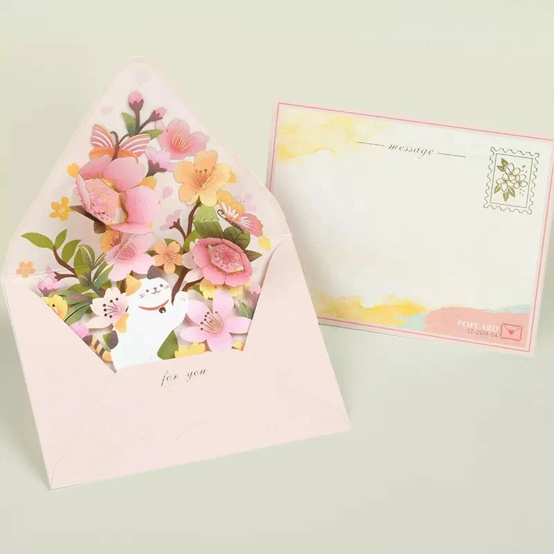 Greeting Card Flowers Cat Pop Up Card 3D Greeting Cards for Birthday, Anniversary, Thank You, Thanksgiving, Christmas, Get Well,