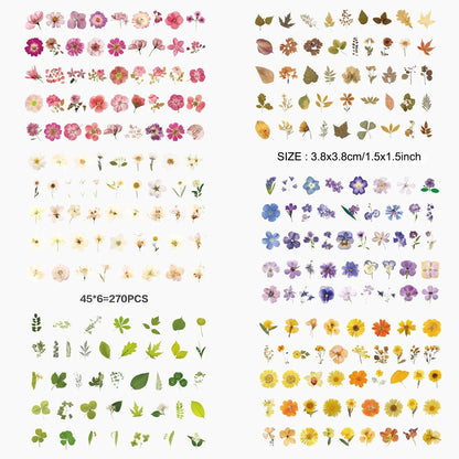 270pcs Flower Stickers Set, Dried Flowers Waterproof Stickers Decals Floral Botanical Journaling Stickers for Scrapbook Supplies Junk Journal Bullet Journals Planner Laptops Art Crafts