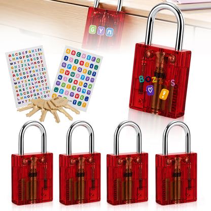 BOZZYS Transparent Mini Lock Set of 5 with 6 Keys, DIY Stickers Included, Make It Yours Design, One Key Opens Every Lock, Compact Colorful Padlocks for Gym Lockers, Cabinets, Suitcases and Zipper Bags