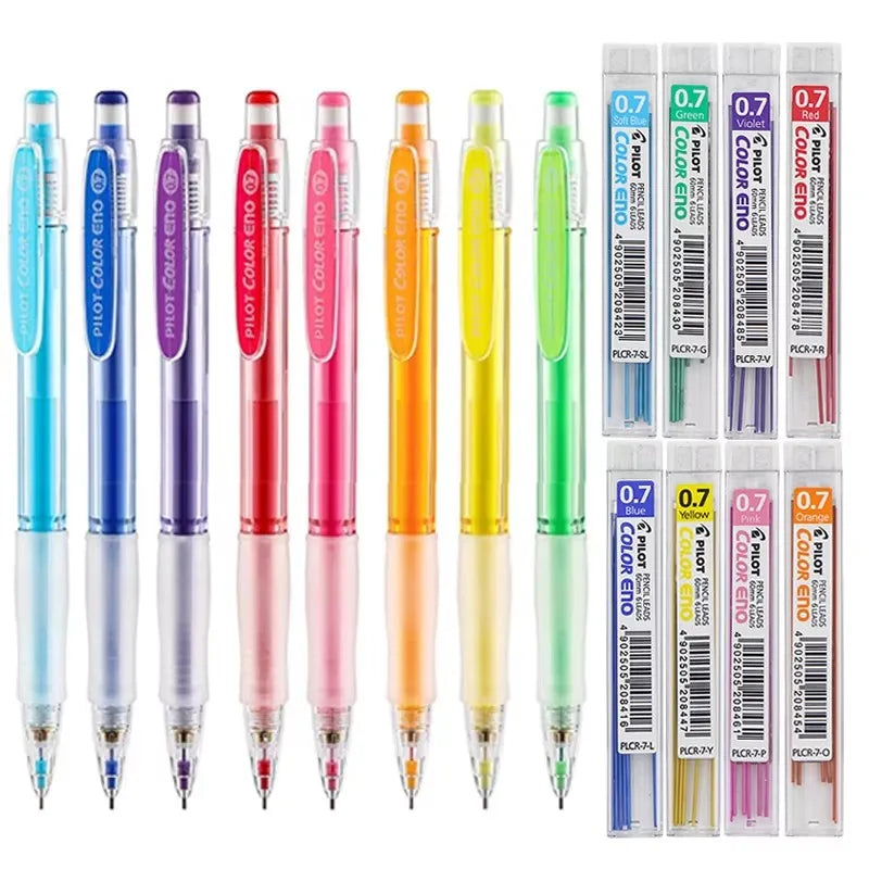 8pcs Japan PILOT Color Mechanical Pencil Set 0.7mm Color Lead HCR-197 Erasable Drawing Art Supplies Cute School Supplies Stationery