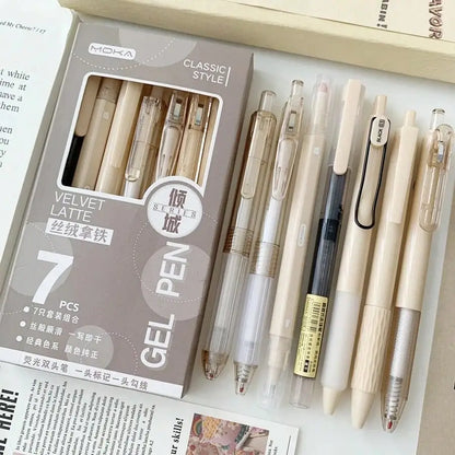 7pcs/Set St-Tip Push Pen & Pen Combination School Stationery Set Quick Drying And Brush Writing