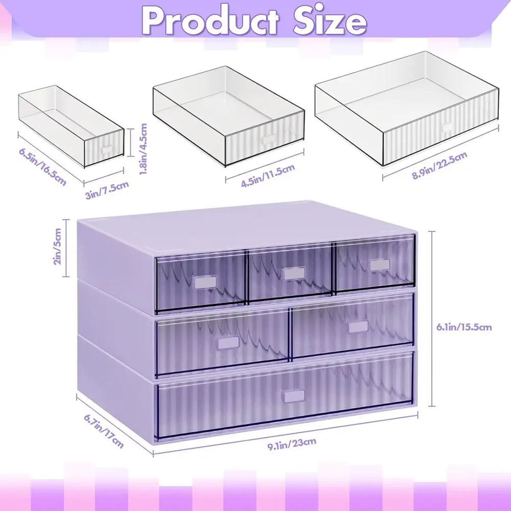3-Tier Stackable Desk Organizer, 6 Drawers, Plastic Storage Box, Detachable Makeup Office Stationery Supplies Organizer for Home