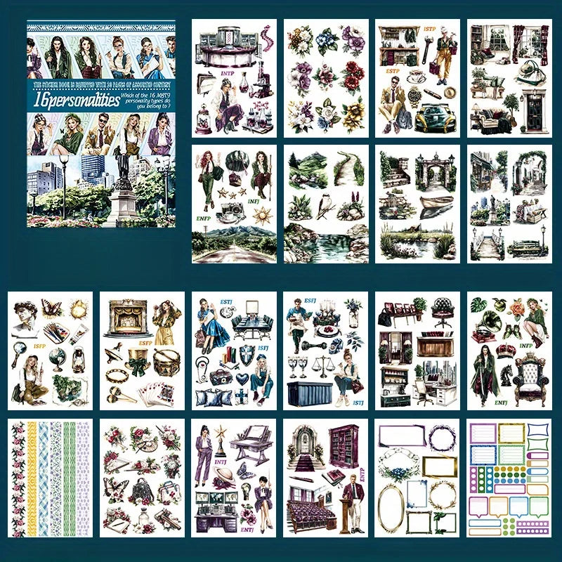 6 Pack 120 Sheets A5 Winter Wonderland Sticker Book, PET Pre Cut Vintage Decals for Journaling, Scrapbooking DIY Craft Supplies
