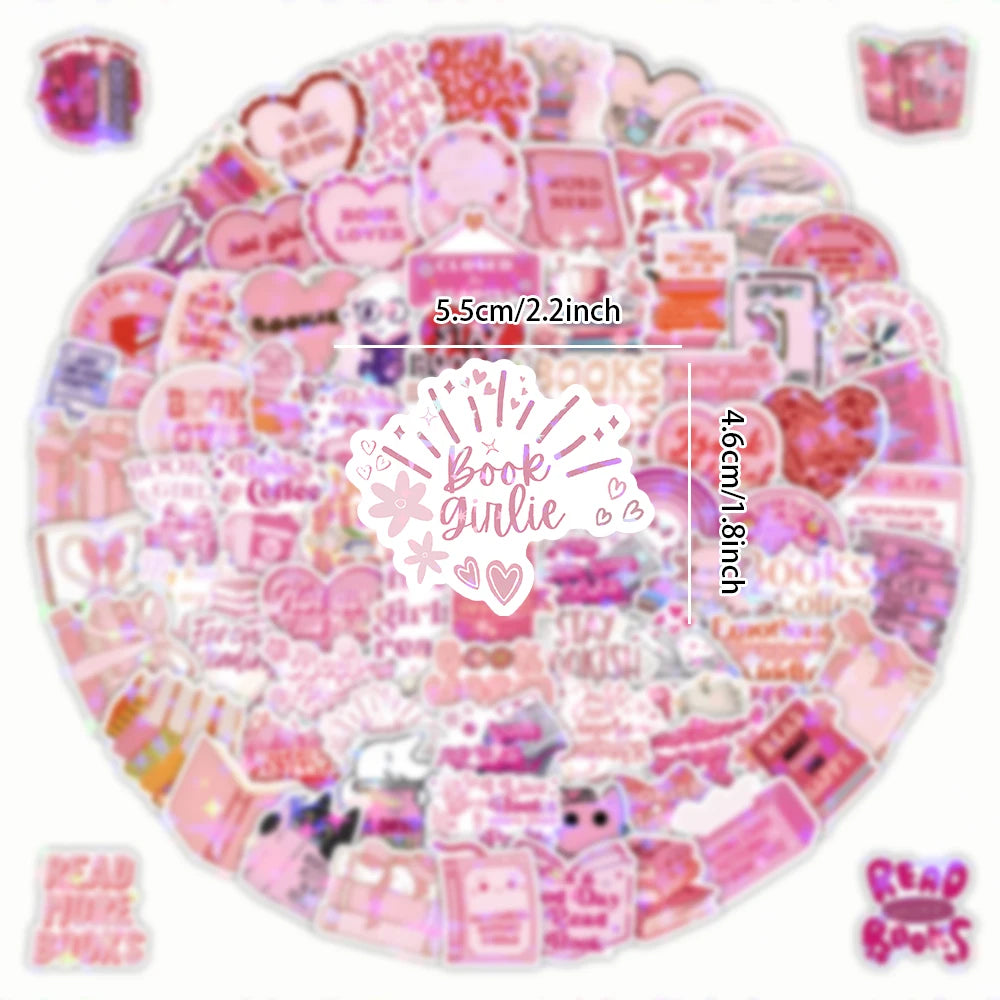 60/120 PCS Pink Bookish Graffiti Stickers Pink Reading Decoration Notebook Luggage Stationery Stickers
