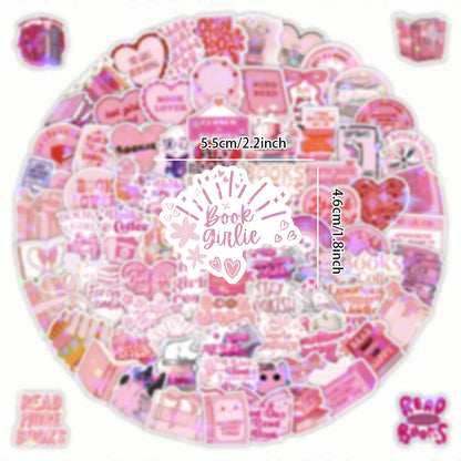 60/120 PCS Pink Bookish Graffiti Stickers Pink Reading Decoration Notebook Luggage Stationery Stickers