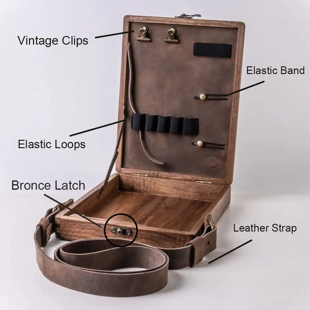 Pen Holder Wooden Desk Organizer Box Portable Stationery Storage Case With Shoulder Strap For Pens Pencils Notes Home Office
