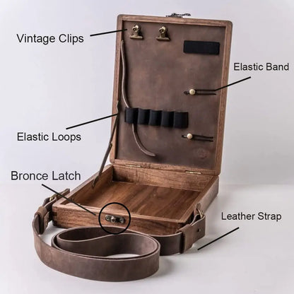Pen Holder Wooden Desk Organizer Box Portable Stationery Storage Case With Shoulder Strap For Pens Pencils Notes Home Office