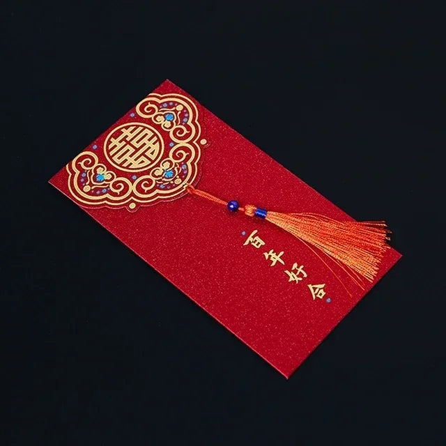 10Pcs/Set Traditional Chinese Wedding Red Envelopes with Tassel, Lucky Money Packets for Blessing