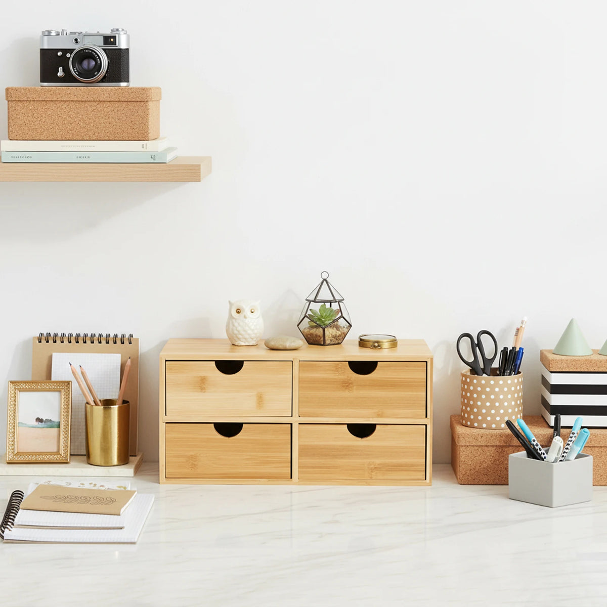4-Drawer Tabletop Storage Organizer, Bamboo Desk Organizer, Desktop Tabletop Storage Caddy, 33*19*16 cm/12.99*7.48*6.3 in