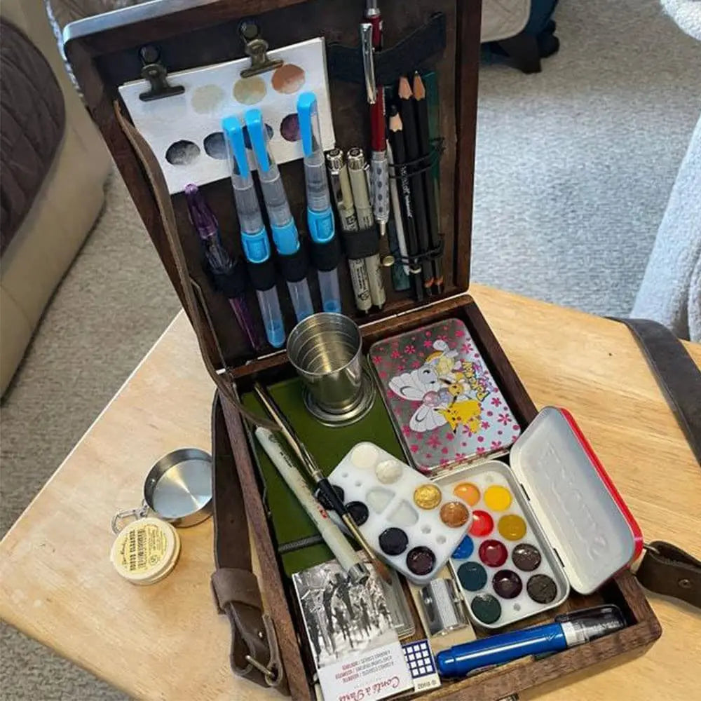 Pen Holder Wooden Desk Organizer Box Portable Stationery Storage Case With Shoulder Strap For Pens Pencils Notes Home Office