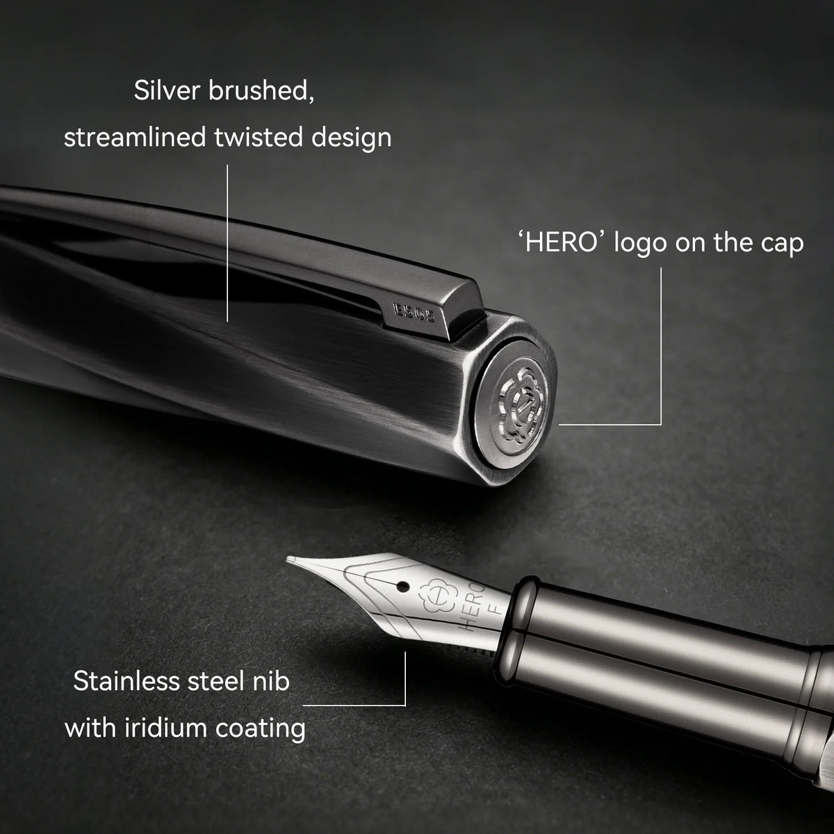 Hero E505A Fountain Pen Gift Set, Unique Twisted Spiral Streamline Barrel High Recognition, 0.5mm Gold Plated Iridium Nib Smooth Writing, Ergonomic Comfort Grip Anti-slip Texture