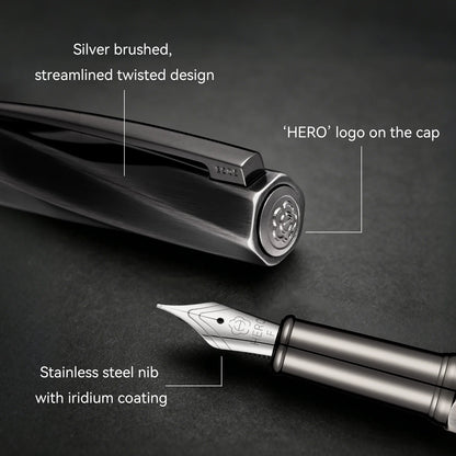 Hero E505A Fountain Pen Gift Set, Unique Twisted Spiral Streamline Barrel High Recognition, 0.5mm Gold Plated Iridium Nib Smooth Writing, Ergonomic Comfort Grip Anti-slip Texture
