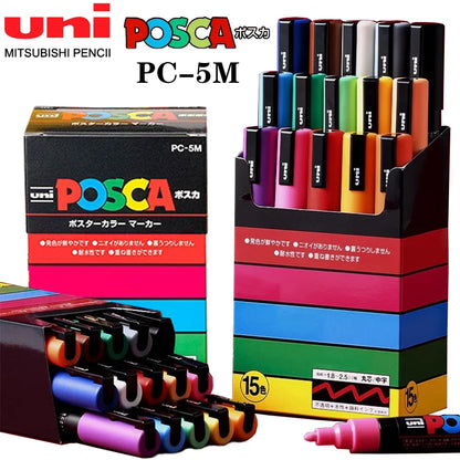 15Colors Uni Posca Marker Pen Set,Acrylic Marker Pens Pc-5M Pop Poster Pen/Graffiti Advertisement Art Stationery