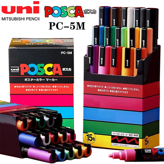 15Colors Uni Posca Marker Pen Set,Acrylic Marker Pens Pc-5M Pop Poster Pen/Graffiti Advertisement Art Stationery