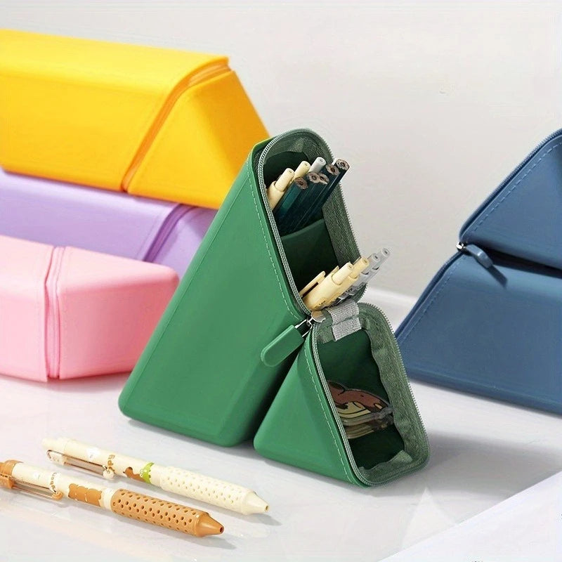 Large Capacity Soft Silicone Pencil Case Solid Fold Design Pencil Case Desktop Office School Pencil Case Foldable Pen Holder Compact Travel Case for Students Erasers Rulers Pens Notebooks