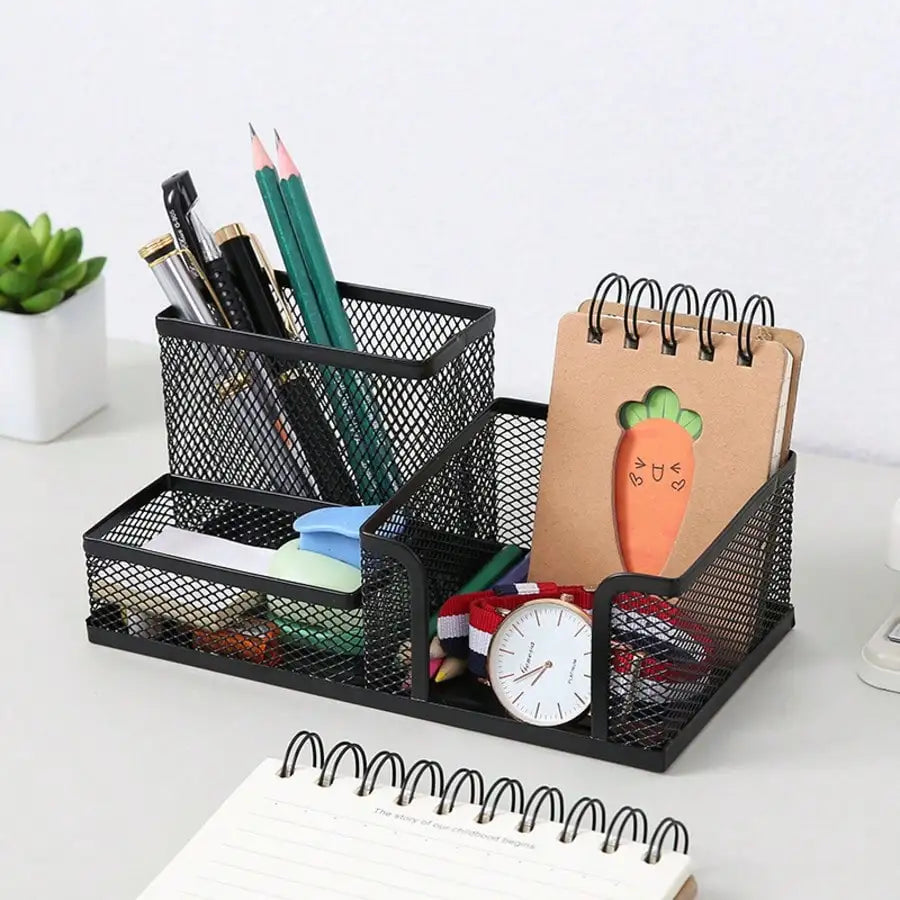 Black Metal Mesh Desktop Organizer Rack, Multi-Layer Pen Holder, Suitable For Office And Home, Desktop Storage Solution, Can Hold Pens, Pencils, Stationery And Small Items Desk Office Supplies Office Accessories School Suppli