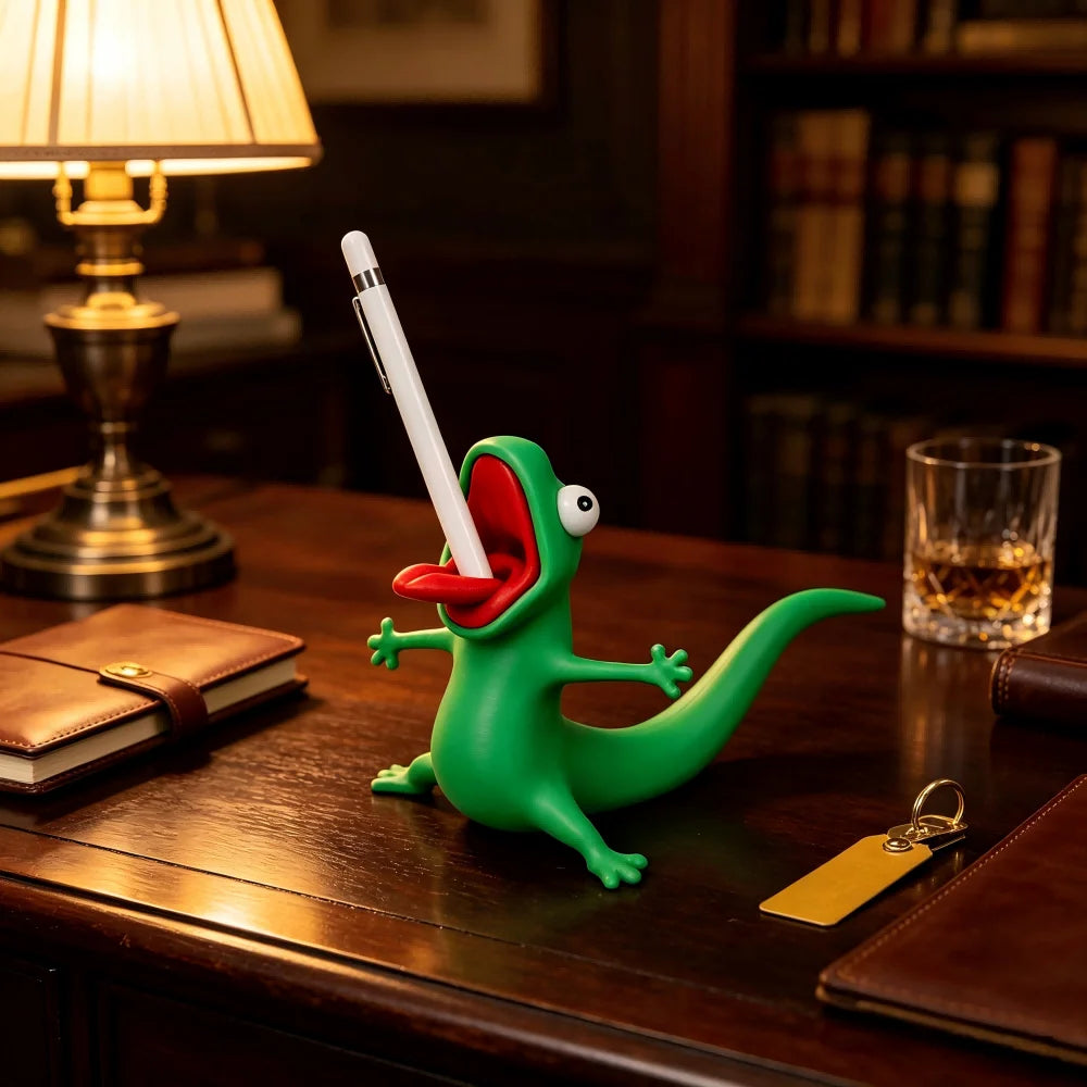 Funny Lizard Pen Holder, Cute 3D Printed Desk Organizer, Novelty Pen Rest for Office & Home, Unique Gift for Coworkers