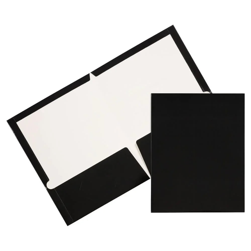 Laminated Glossy Two Pocket Folders 3 Pack Black Durable Document Organizers with Business Card Slot School Office