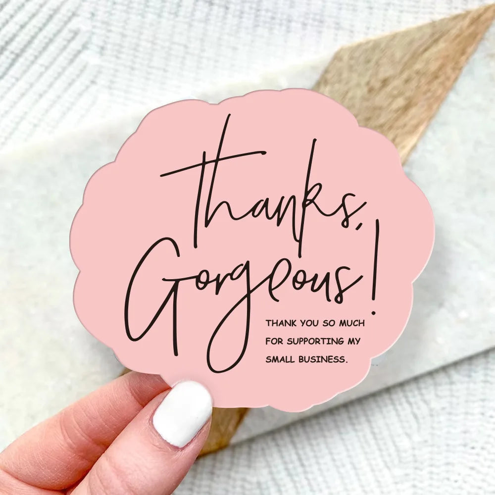 50pcs/pack Pink Thank You Card For Supporting Business Package Decoration "Gorgeous Thanks" Card Handmade With Love