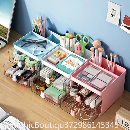 Small Desk Organizer With Drawer Multi‑Function Desktop Storage Box For Office Stationery Makeup Pen Pencil Business Card Mobile Phone