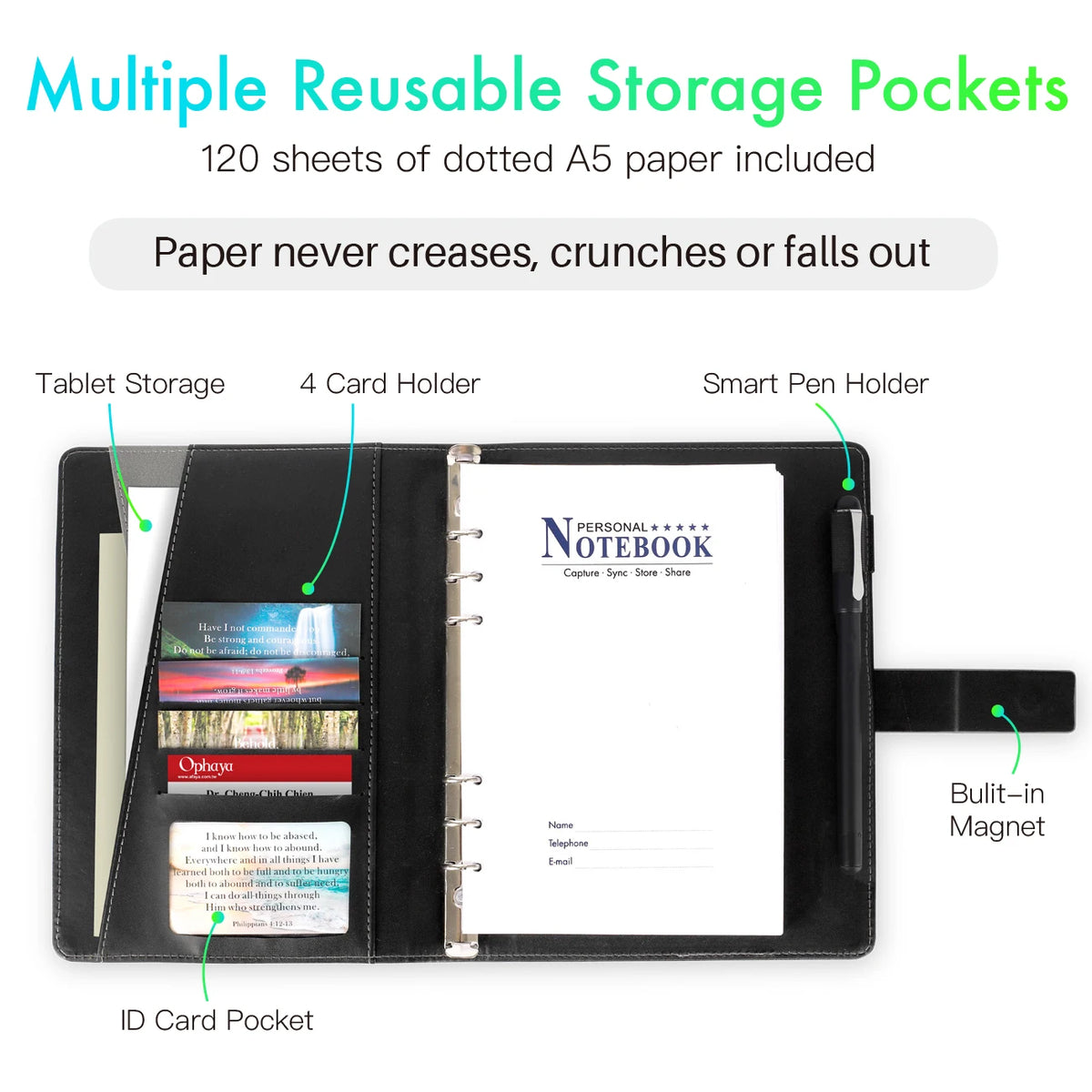 Smart Paper Notebook with Pen Loop, Cards Holder, Dot-coded Printed  Pages Hand Writing Compatible with Ophaya SyncPen & App
