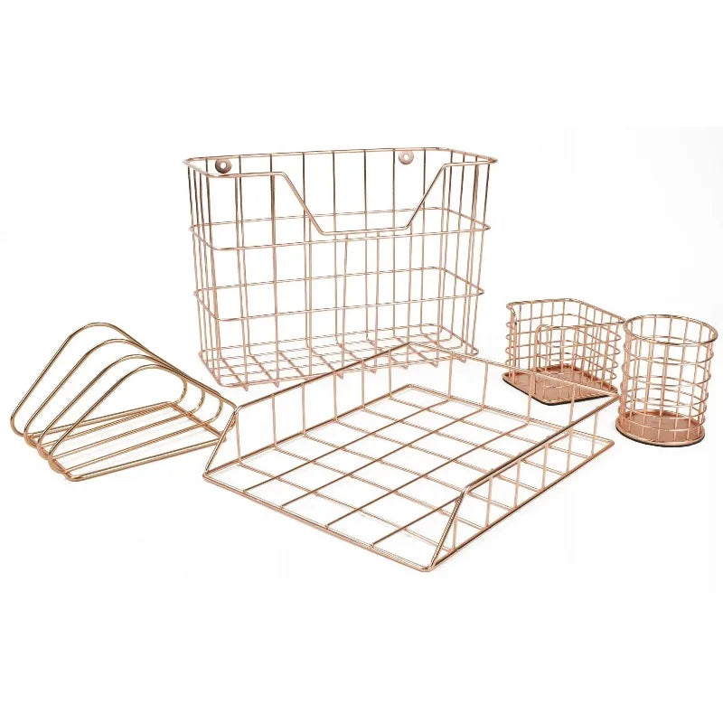 Wire 5-Compartment Desktop Organizer Set, Copper