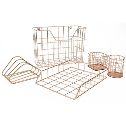 Wire 5-Compartment Desktop Organizer Set, Copper