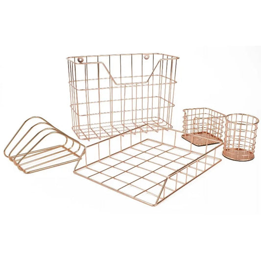 Wire 5-Compartment Desktop Organizer Set, Copper