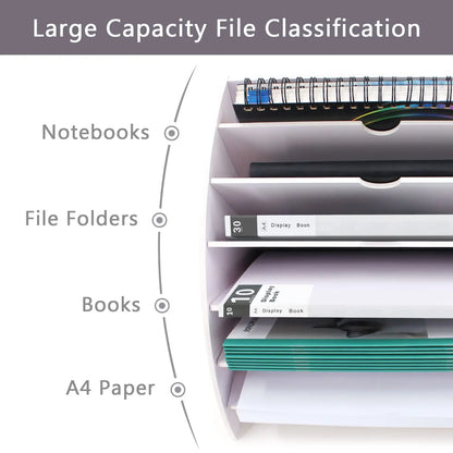 Fan Shaped Desk File Organizer - 6 Compartments File Holder for Desktop, Magazine Rack, Mail Holder, File Sorter, Paper Organizer for Home Office Classroom, White