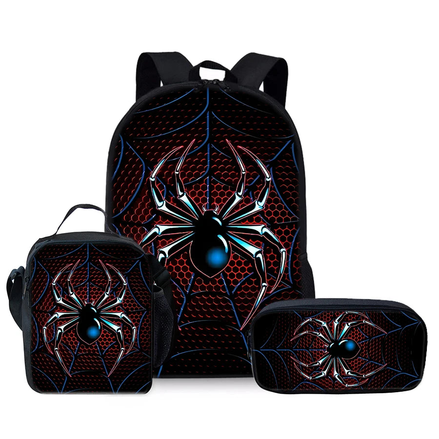 Spider Pattern Three Piece Set Backpacks For Boy And Girls 3D Cartoon School Backpack