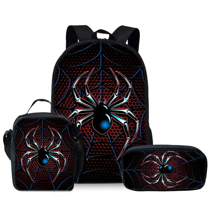 Spider Pattern Three Piece Set Backpacks For Boy And Girls 3D Cartoon School Backpack