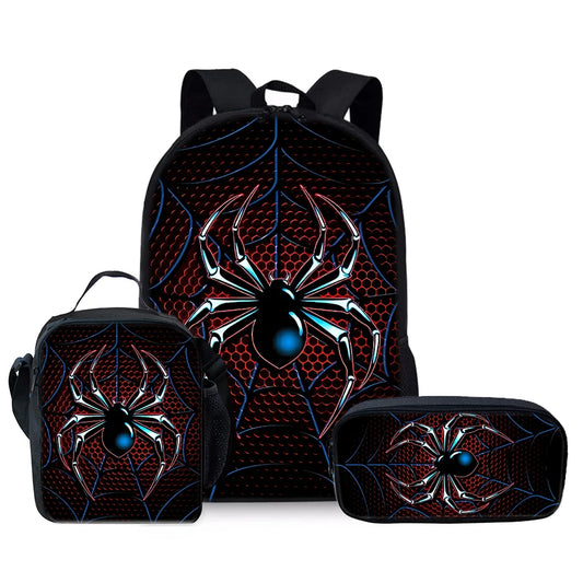 Spider Pattern Three Piece Set Backpacks For Boy And Girls 3D Cartoon School Backpack