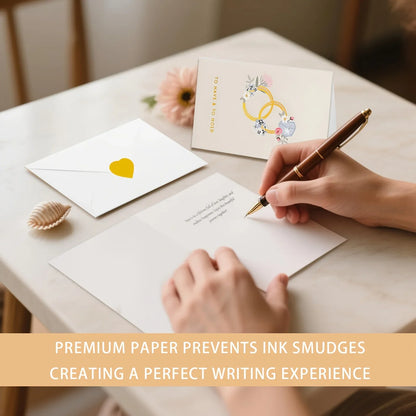 10 Pack Gold Foil Wedding Congratulations Greeting Cards, Minimalist Bride Groom Illustrations Blank Note Cards for Wedding Engagement Bridal Shower Newlyweds Gift Wishes