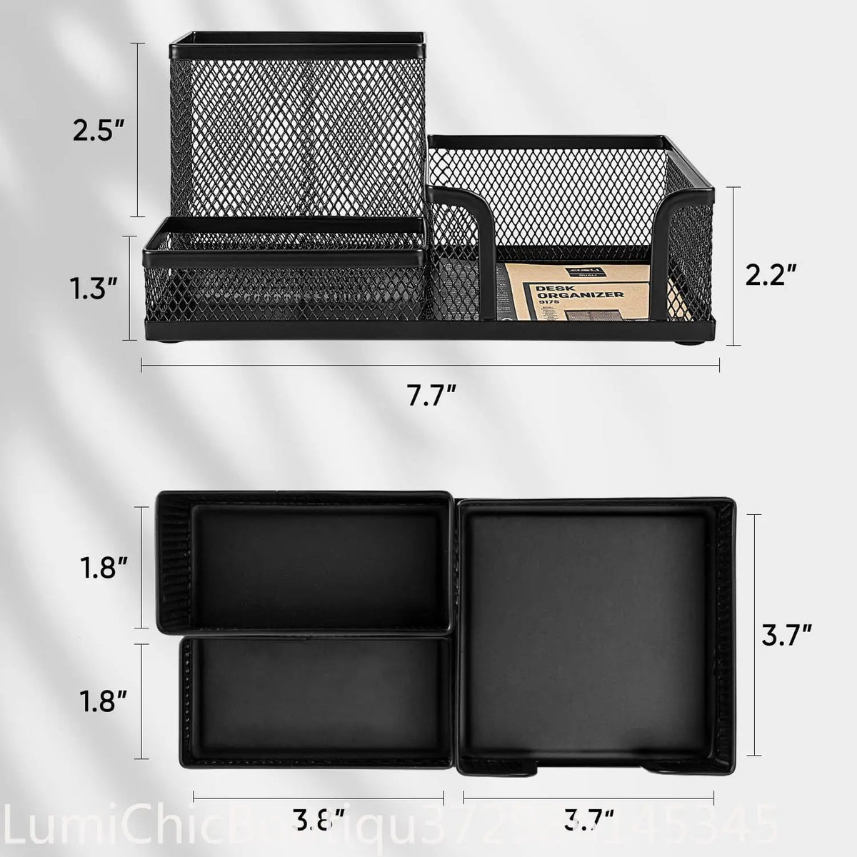 Black Mesh Desk Organizer 3‑Compartments Office Supply Caddy With Pencil Holder Storage Baskets Desktop Accessories Office Workspace Organizer