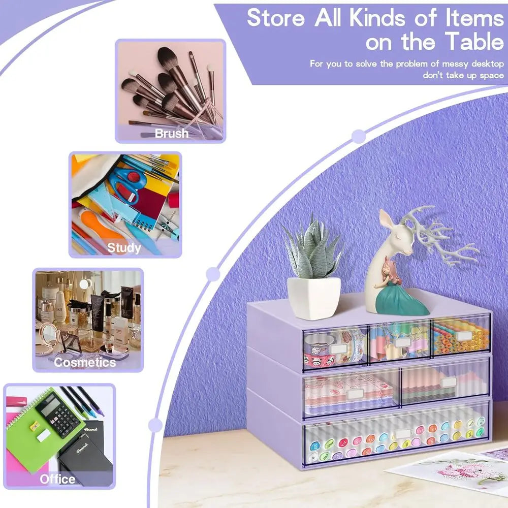 3-Tier Stackable Desk Organizer, 6 Drawers, Plastic Storage Box, Detachable Makeup Office Stationery Supplies Organizer for Home