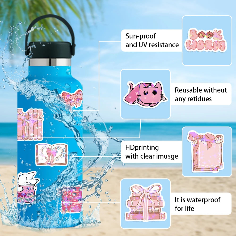 60/120 PCS Pink Bookish Graffiti Stickers Pink Reading Decoration Notebook Luggage Stationery Stickers