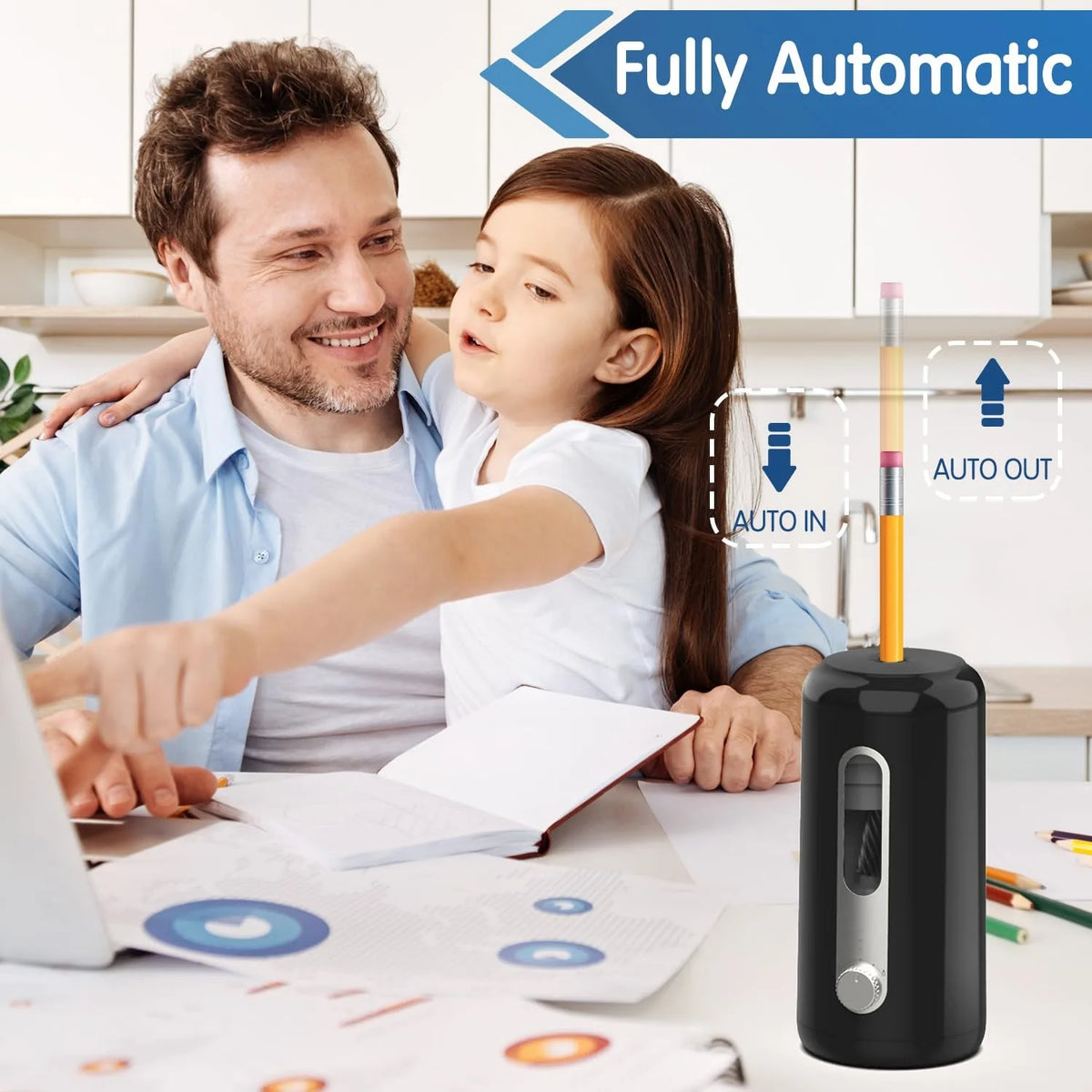 Deli Electric Pencil Sharpener Automatic USB Battery Operated 3 Modes Fast Sharp for Home Office School