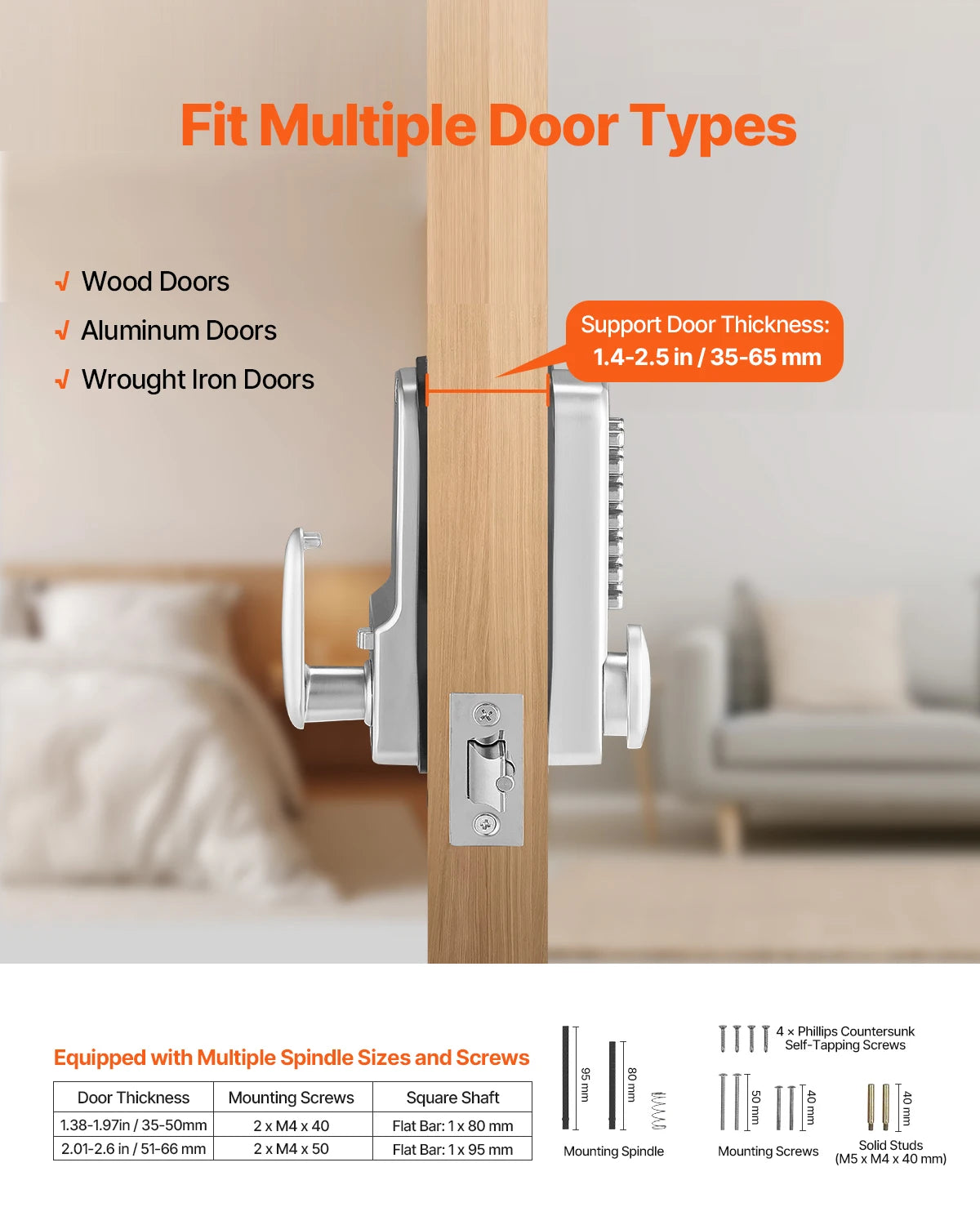 SucceBuy Mechanical Keyless Entry Door Lock 14 Key Mechanical Door Lock Mechanical Keypad Door Knob Single-Side Keyless Lock