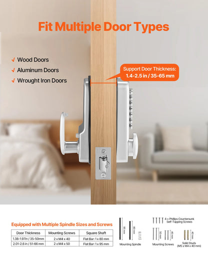 SucceBuy Mechanical Keyless Entry Door Lock 14 Key Mechanical Door Lock Mechanical Keypad Door Knob Single-Side Keyless Lock