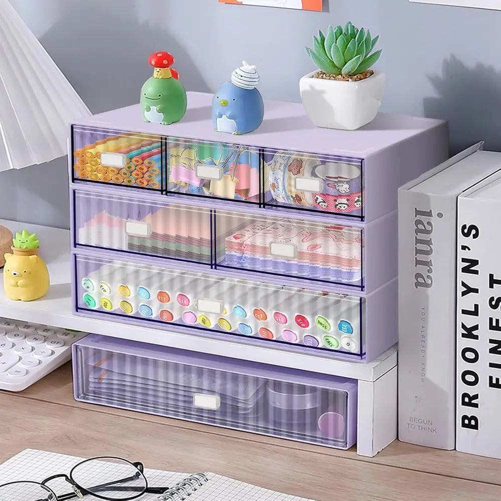 3-Tier Stackable Desk Organizer, 6 Drawers, Plastic Storage Box, Detachable Makeup Office Stationery Supplies Organizer for Home