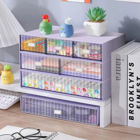 3-Tier Stackable Desk Organizer, 6 Drawers, Plastic Storage Box, Detachable Makeup Office Stationery Supplies Organizer for Home