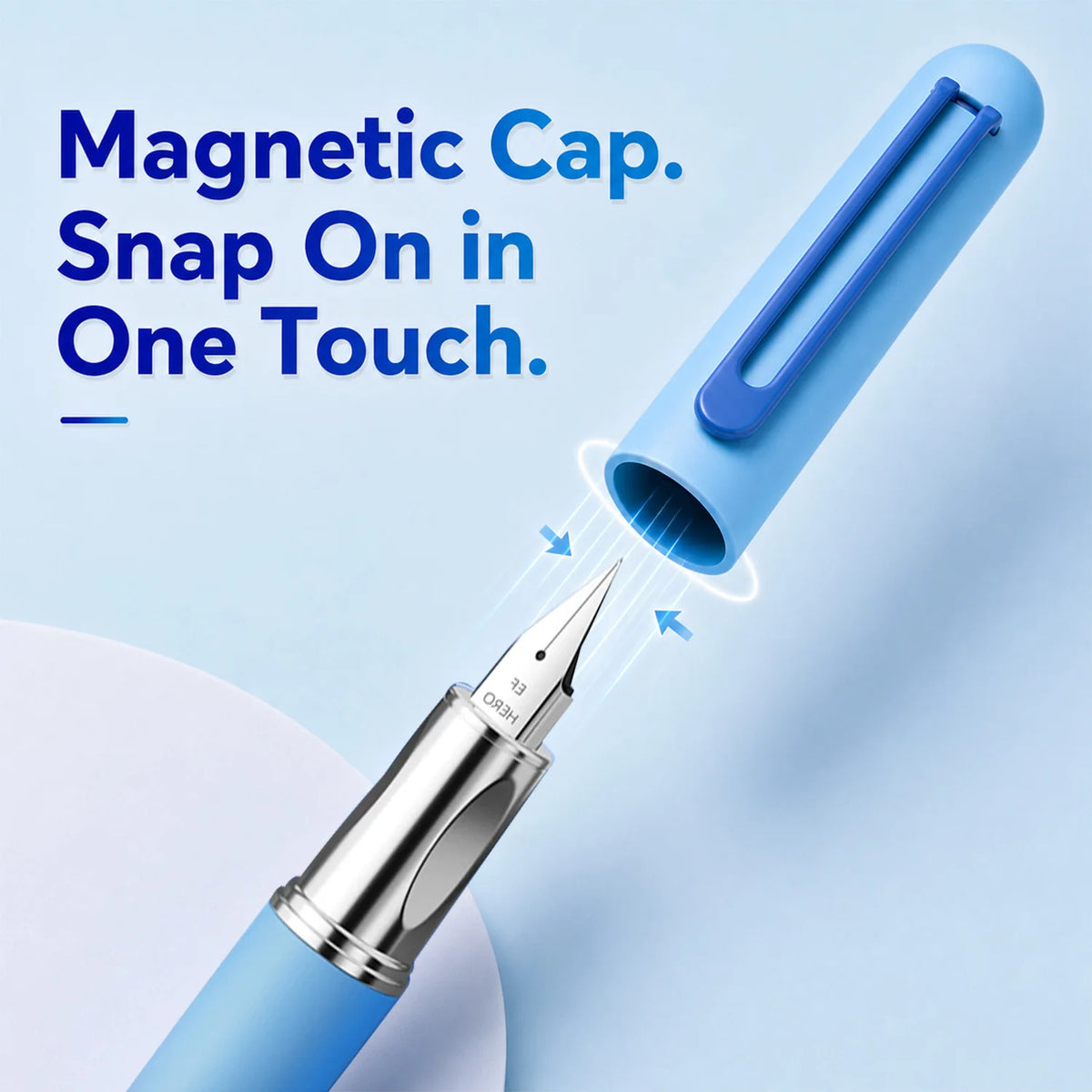HERO 9338A Magnetic Fountain Pen 0.38mm Iridium EF Nib Frosted Gradient Metal Body Fingerprint Proof Ergonomic Grip Quick Dry Ink Smooth Writing, Anti-Skip & Anti-Blob