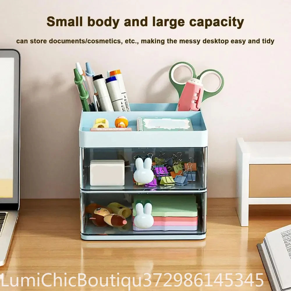 Small Desk Organizer With Drawer Multi‑Function Desktop Storage Box For Office Stationery Makeup Pen Pencil Business Card Mobile Phone