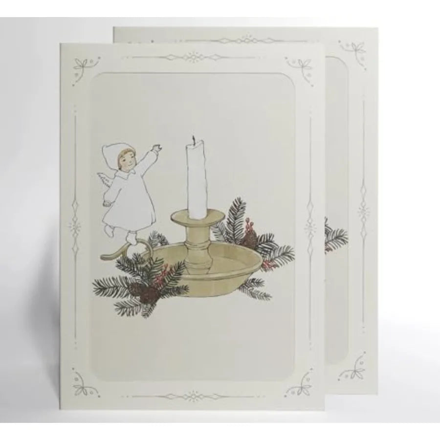 Reveal Card "",Angel Lighting Candle Illustration, Vintage Holiday Greeting Card with Envelope