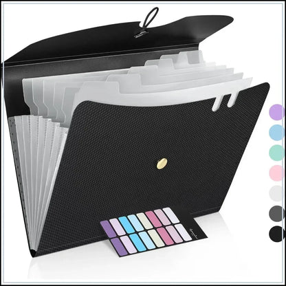 7-Pocket Expanding File Folder, Letter Size, Portable Document Organizer with Bungee Closure, Black